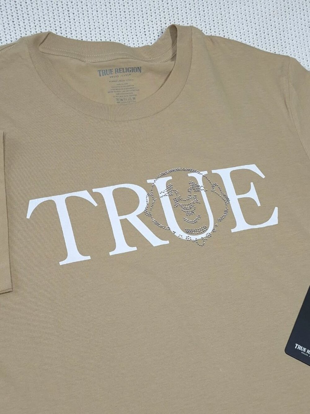 True Religion Crystal Face Buddha T-Shirt Men's XL Short Sleeve Travertine NWT.